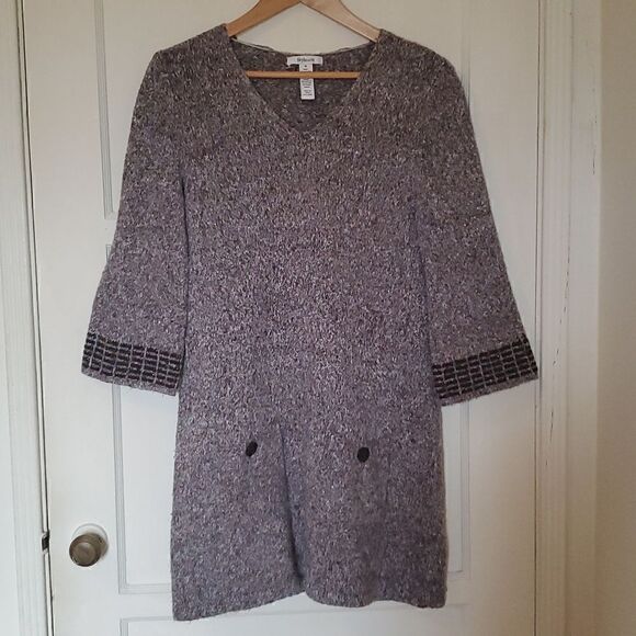 Style & Co Brown Knit Sweater Dress 3/4 Sleeve Bell Sleeves Size M - Picture 1 of 7